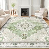 Olanly Vintage Vloerkleed - Lichtgroen En Wit - Laagpolig Tapijt - Geschikt Voor De Woonkamer - 153x214 cm