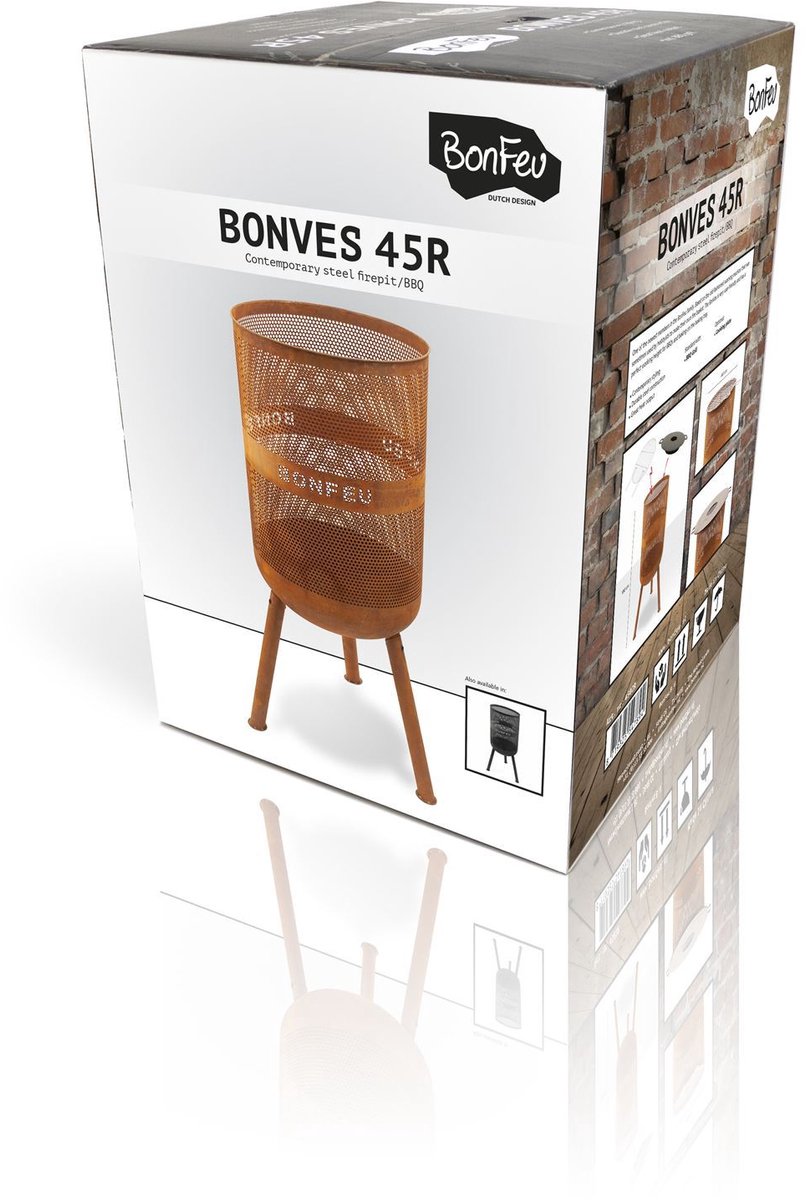 BonFeu BonVes Fire Basket 45 cm - With Grill Grate and Poker - Rust Brown