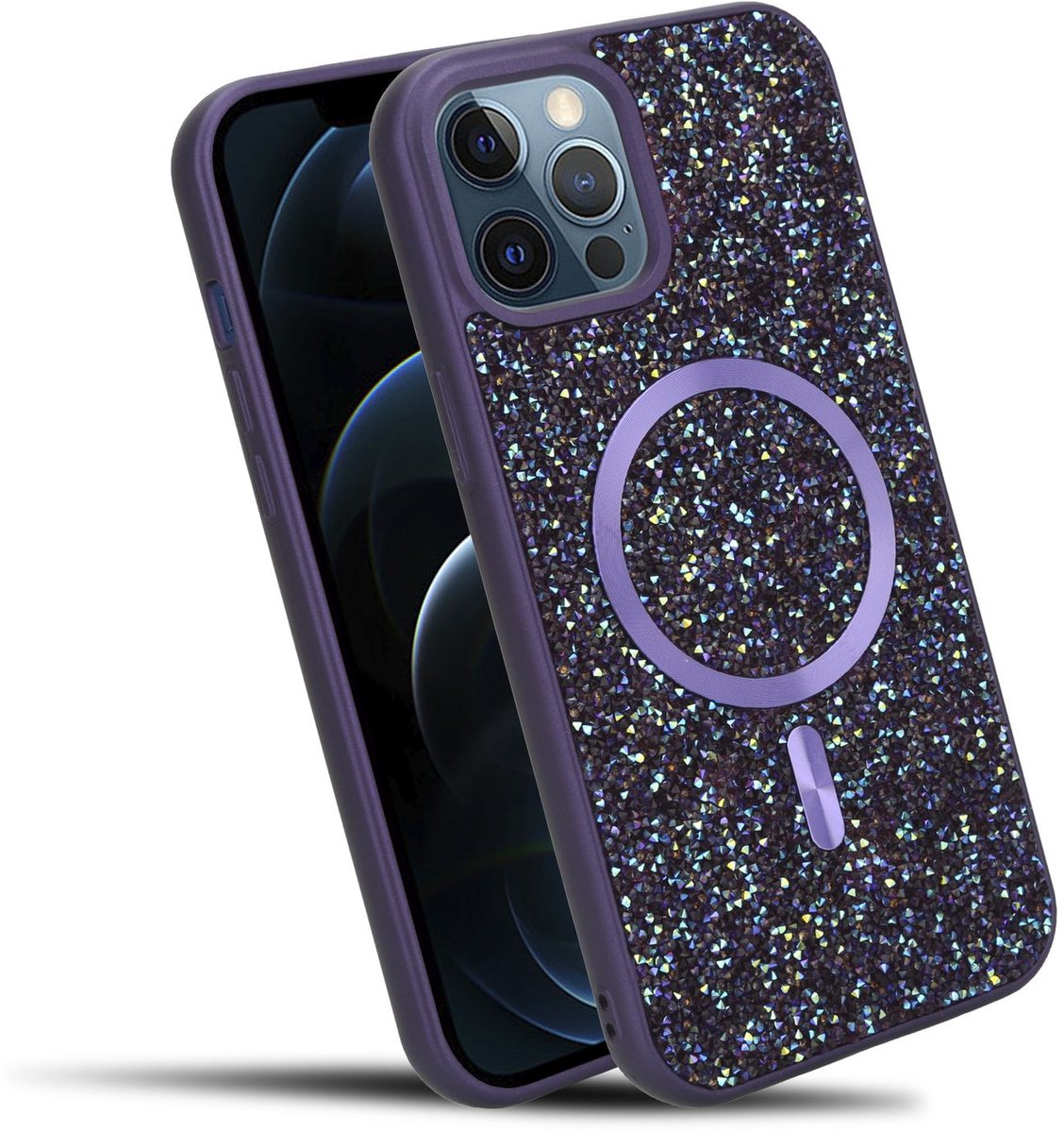Hoesje geschikt voor iPhone 12 PRO MAX in Paars Diamant Glitter Stijl