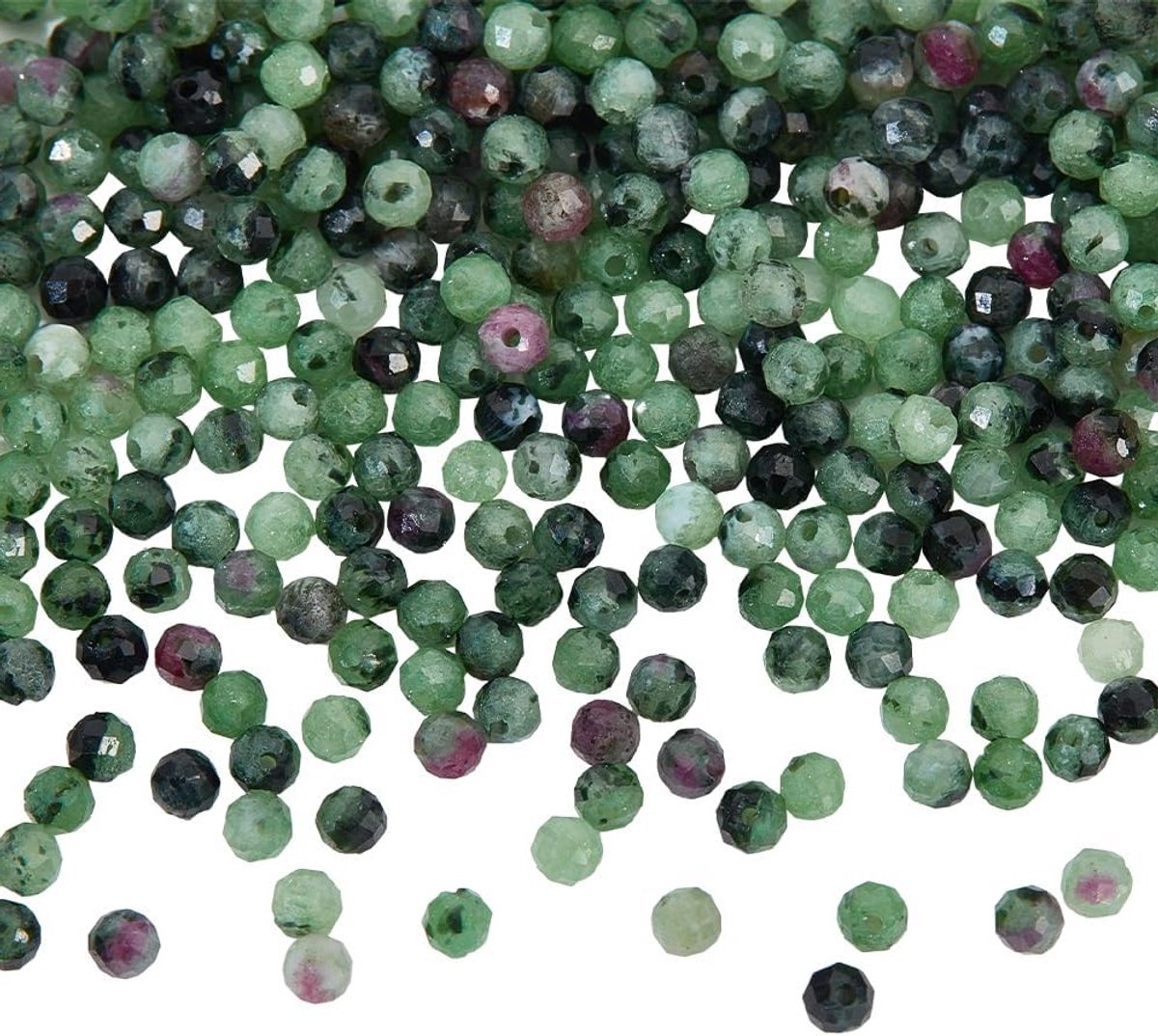 2 Strengen Natuurlijke Zoisite Kralen, 2mm Facet Ronde Steen Kralen, 363 stuks, Groen, Ideaal voor DIY Sieraden, Kettingen en Armbanden Maken