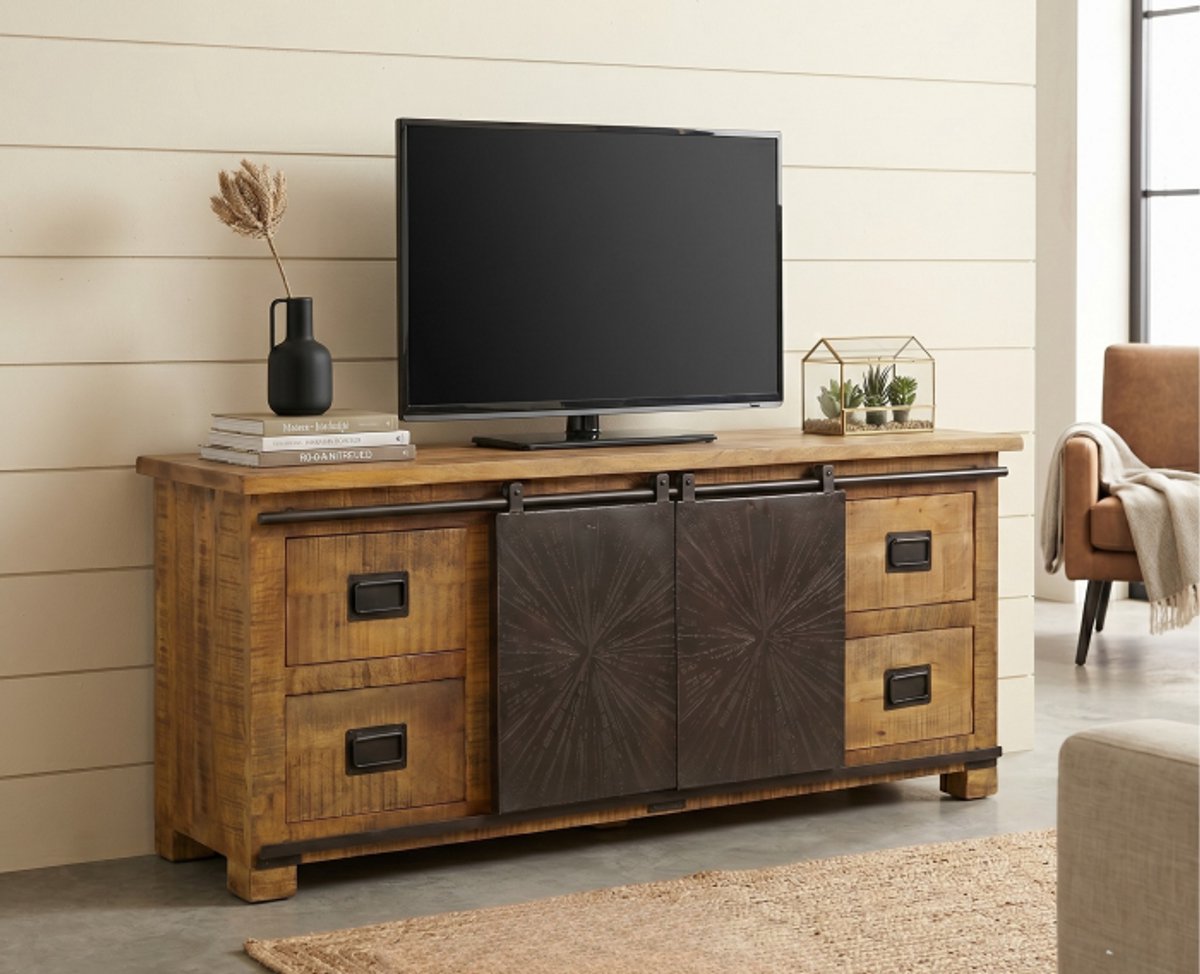 Meubelplaats TV meubel Bradley mangohout 160x42x62 cm Lichtbruin