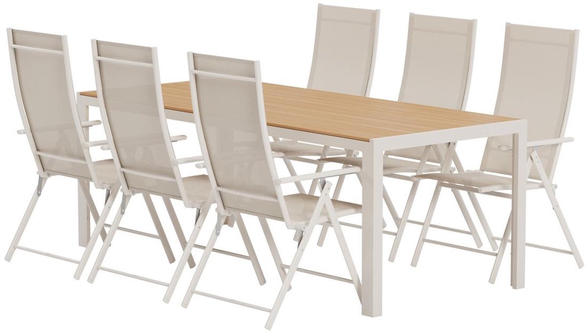 Svea - Reginald rechthoekige tuintafel - beige + 6x Crystal tuinstoelen - beige