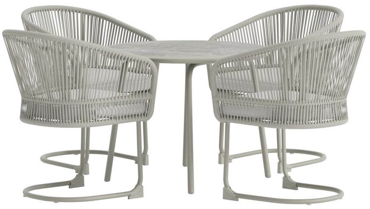 Svea - Sadie ronde loungeset 5 pcs - licht grijs rieten/beige