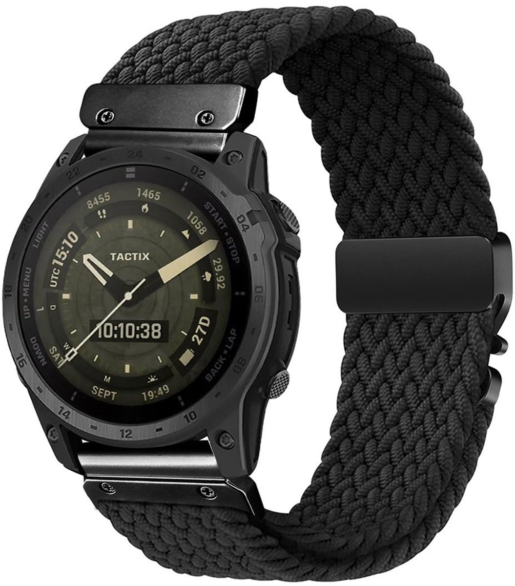 By Qubix - Braided nylon band met parachute sluiting - Zwart - Geschikt voor Garmin Quatix 8 - 51mm