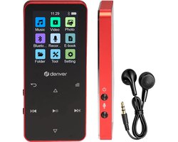 Denver MP3/MP4 Speler - Bluetooth - Shuffle/Repeat - SD kaart tot 128GB - Incl. oordopjes - Dictafoon - MP1830R - Rood