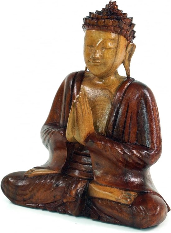 Houten Boeddha Beeld - Boeddhabeeld Handgemaakt - Meditatie en Ontspanning - Uniek Handgesneden Stuk - 20 cm Hoog - Rood van Merkloos — afbeelding 2