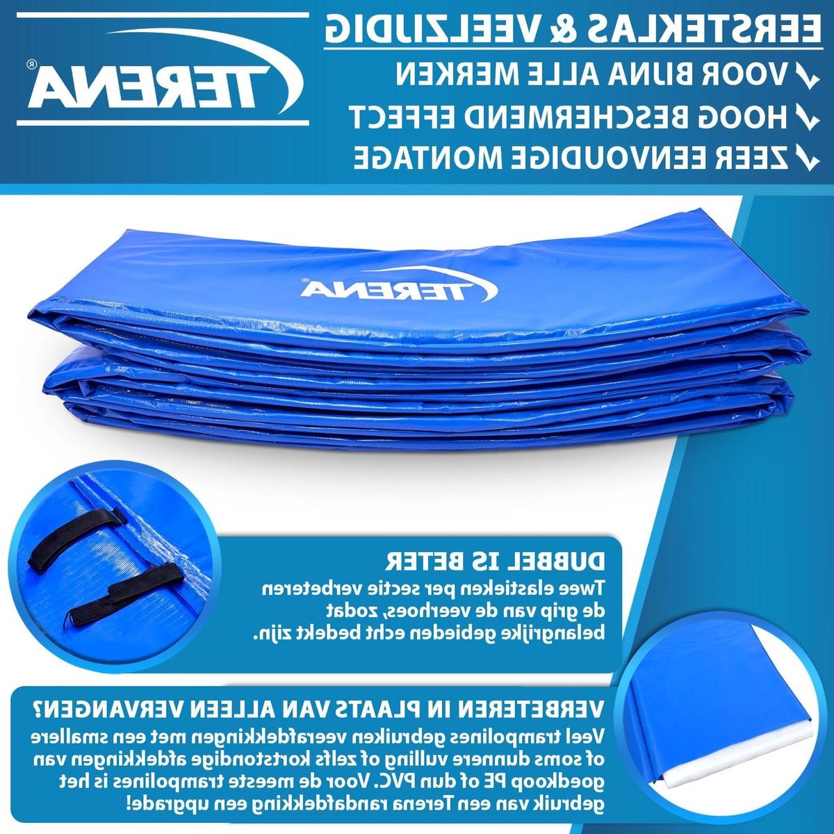 Trampoline Randhoes - Veerbescherming - Veilig Spelen - 18mm Dikke Vulling - 366 cm Diameter - Blauw