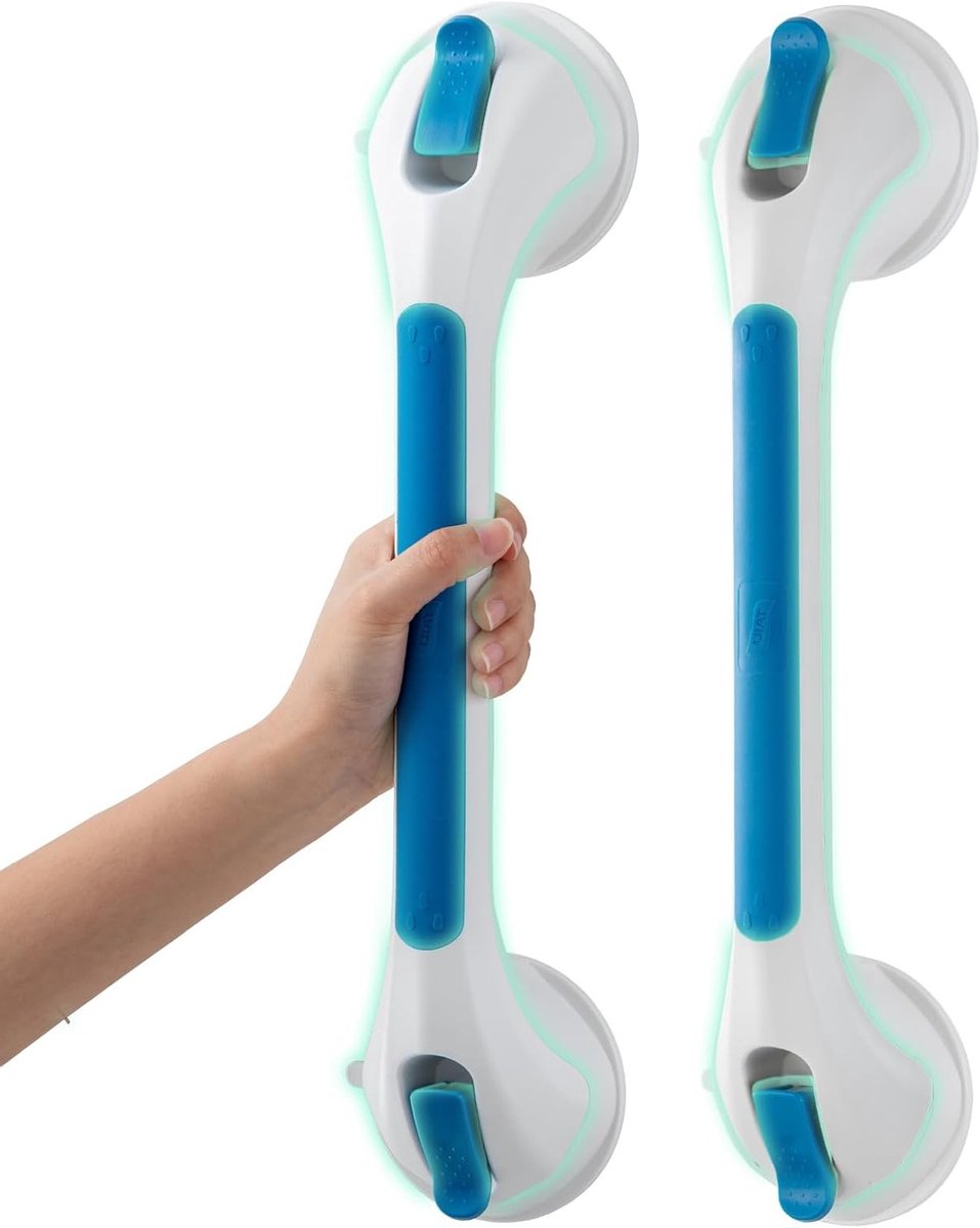 Suction Cup Douchegids Stang Glow in the Dark Set van 2, 43CM Blauw, Super Sterke Badkamer Veiligheidsbeugel met een Houdkracht van 110KG