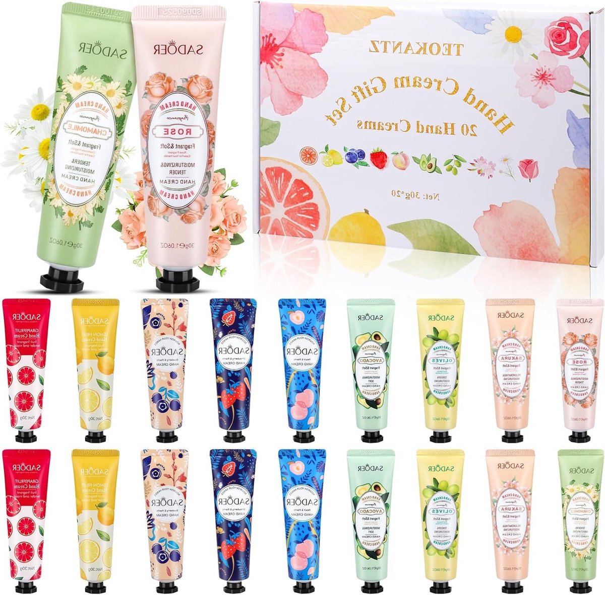 Set van 20 Mini Handcrèmes van 30g met 10 Geuren - Perfecte Cadeaus voor Vrouwen, Hydratatie en Verzorging