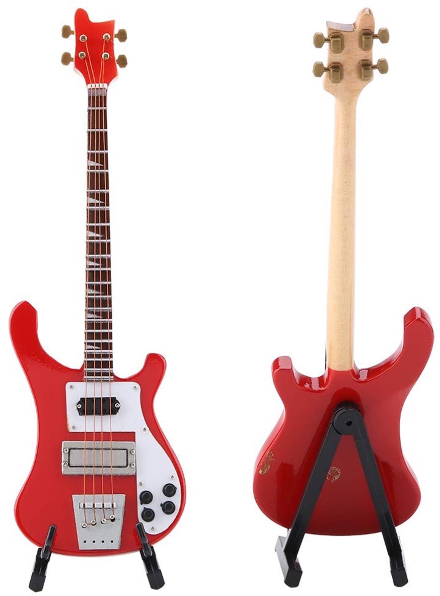 aladdien - Miniatuur Gitaar - Miniatuur Basgitaar - Perfect cadeau voor muziekliefhebbers - Rode basgitaar replica - Inclusief koffer - Geschikt voo..