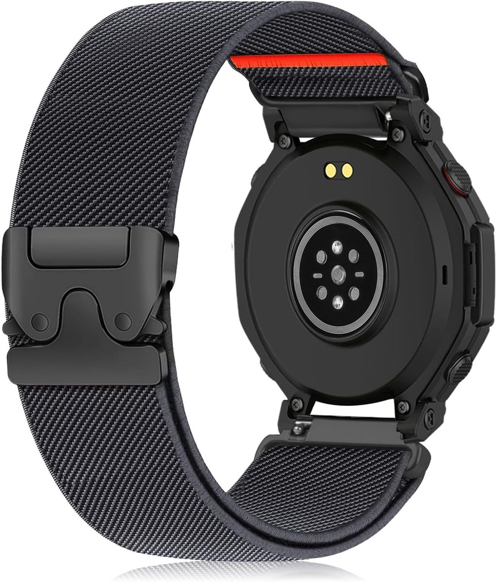 Duurzame Nylon Armband voor Smartwatches, Elastische Sportband met Parachute Sluiting, Geschikt voor 22mm Horloges zoals T-Rex 3 Pro, GTR 4 en Bip 5, Donkergrijs