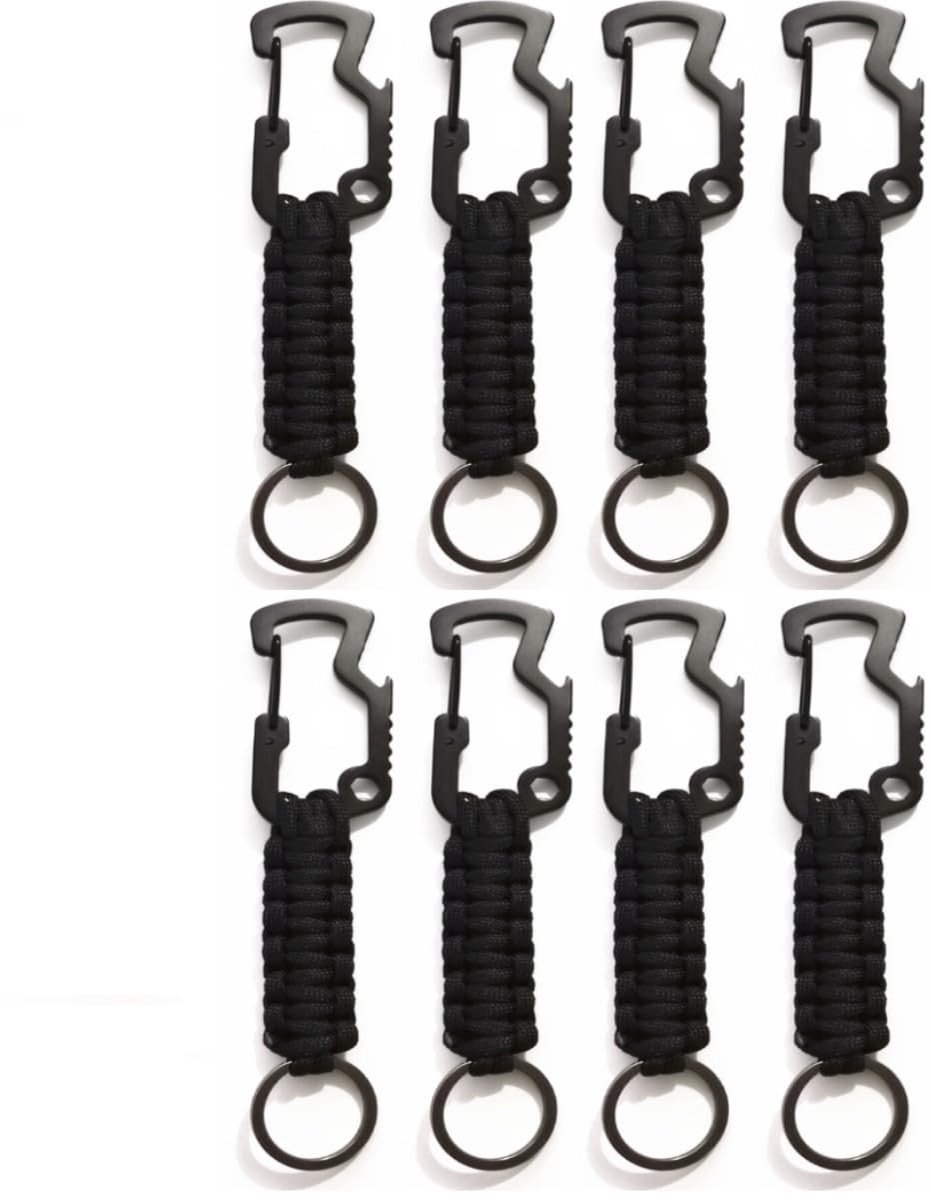 Allecto - Paracord Sleutelhangers - 8-delige set - Perfect voor Camping en Hiken - Zwart - Klein - Stevige kwaliteit - Handig voor sleutels - Ideaa...