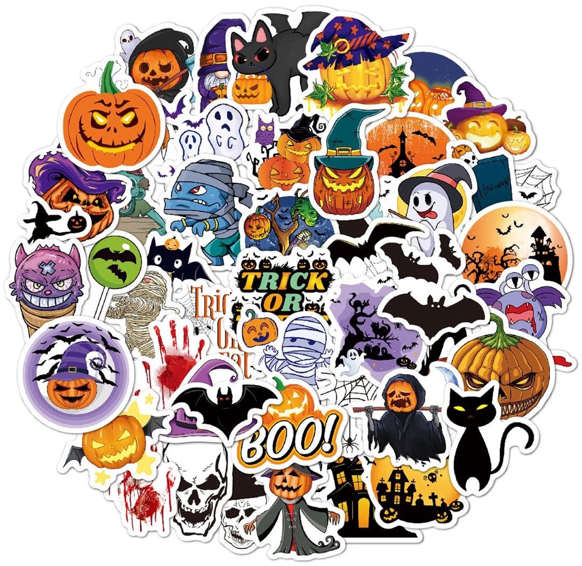 Allecto - Halloween-stickers - Feestdecoratie - Herbruikbaar - Oranje - Pompoen-themastickers - Geschikt voor ramen en deuren - 50 stuks