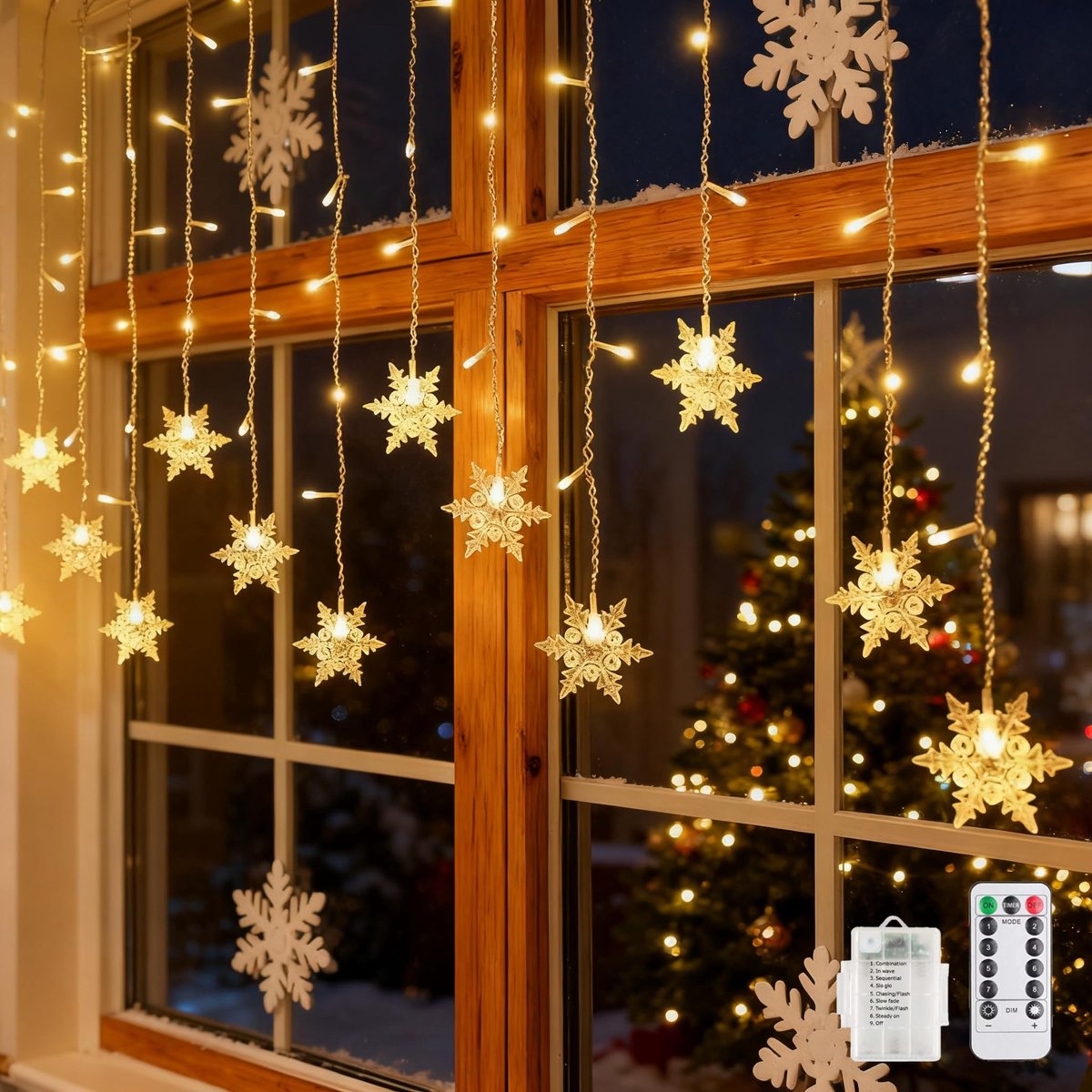 aladdien - LED Sneeuwvlokken - 3.6m met 96 LEDs - 8 flicker modi - kerstdecoratie - feestverlichting - sfeerverlichting - ideaal voor kerst en feestje