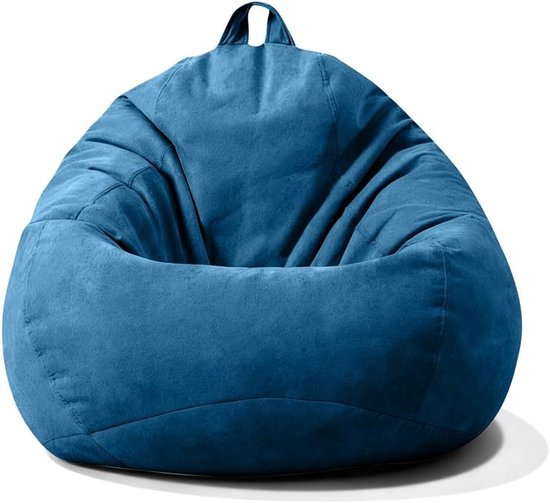 Klassieke blauwe zitzak met handvat.