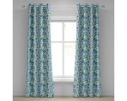 ABAKUHAUS blauw en groen oogjesgordijn, decoratieve 2-panelige raamgordijnen voor de slaapkamer en woonkamer, 280 cm x 175 cm, groen wit-bla