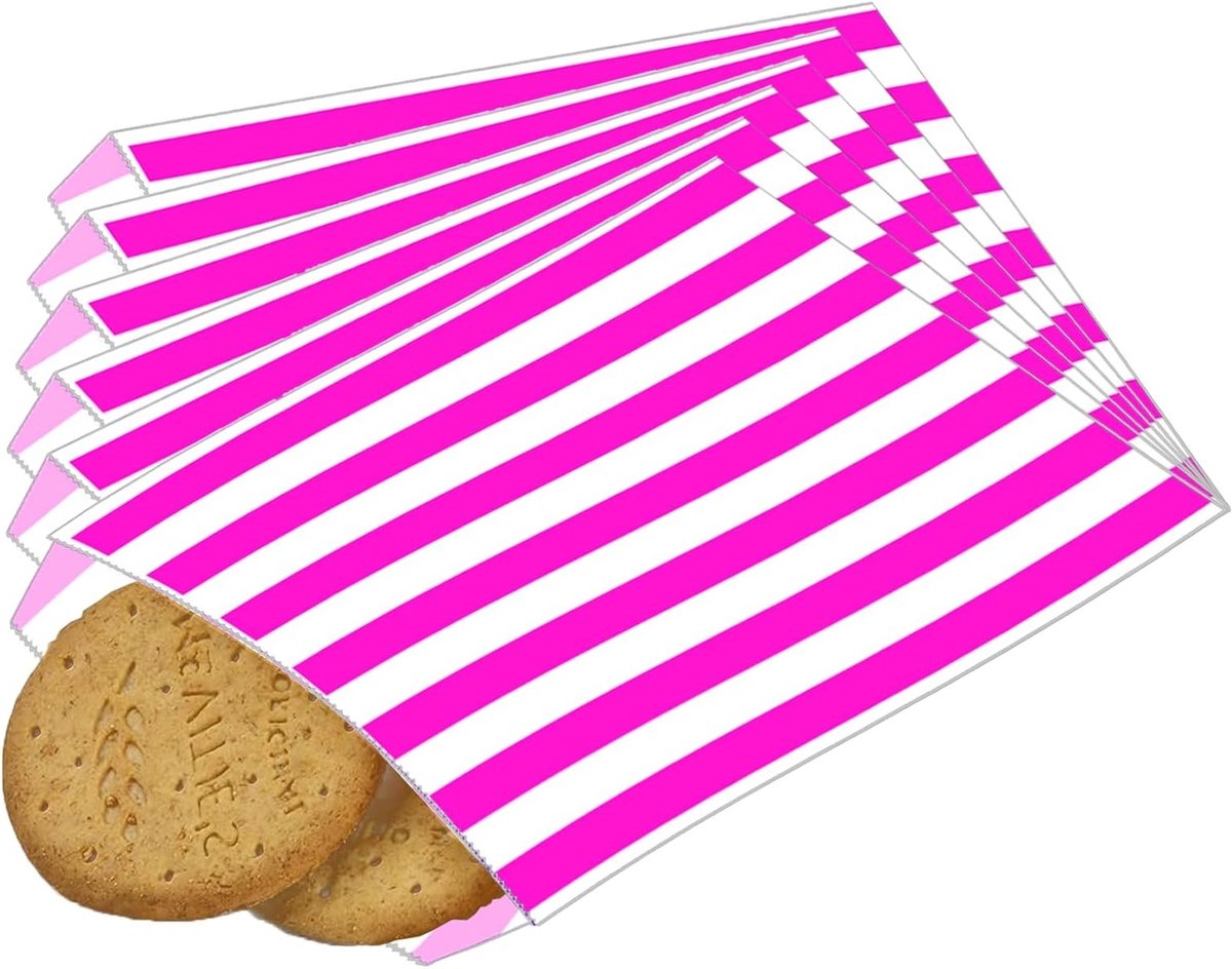 100 Stuks Kleine Gestreepte Papieren Tassen Roze, Traktatietassen voor Kinderen, Snoepzakjes voor Feestjes, 5x7'' voor Halloween, Kerst en Verjaardagen