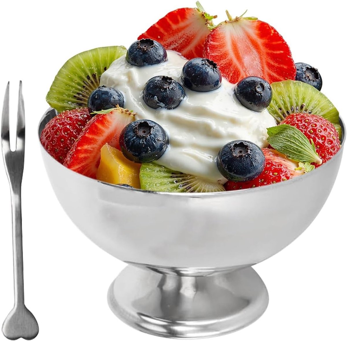 Ronde roestvrijstalen dessertkommen voor ijs, yoghurt, snacks, granen, salades en pudding