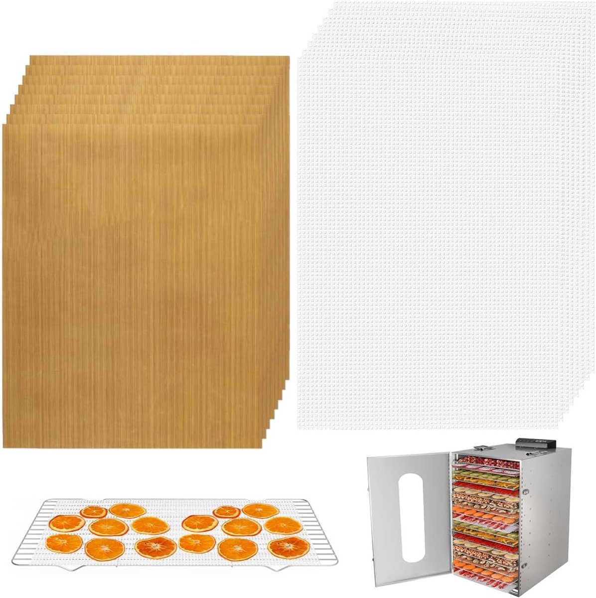 Set van 16 Herbruikbare Siliconen Bladen voor Voedseldrogers, Antiaanbak, BPA-vrij, Ideaal voor Droogmachines, 28.5 x 20 cm