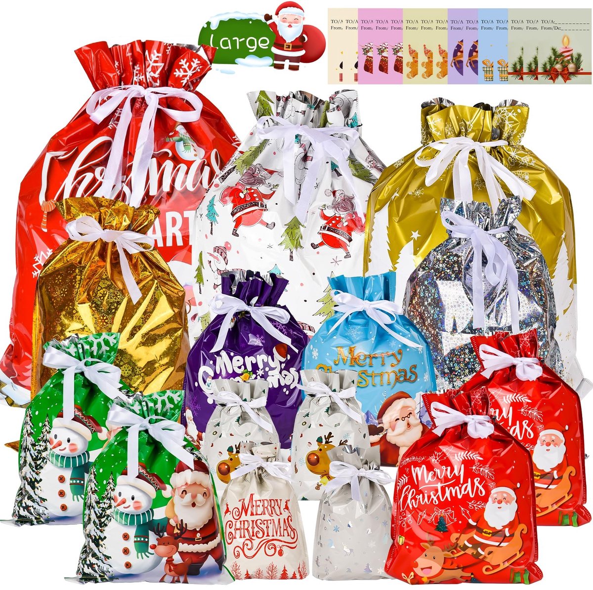 Allecto - Drawstring Christmas Gift Bags - Kerstcadeauzakken - Herbruikbaar - 15 Stuks - Versieringen en Cadeaus - Perfect voor Feestjes