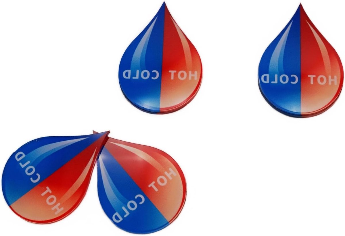 Zelfklevende Acryl Druppelvormige Labels voor Koud en Warm Water - Blauw/Rood - 1 Paar, Waterbestendig, Duurzaam, Handig Gebruik