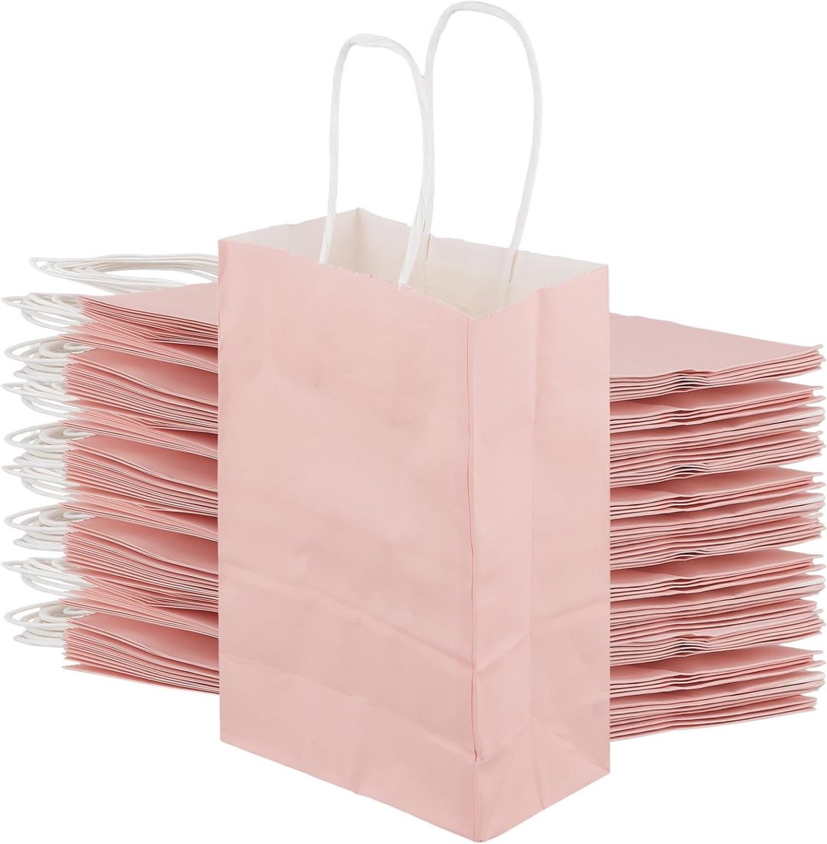 40 Stuks Roze Papieren Zakken met Handvatten - Kraft Geschenkzakken voor Verjaardagen, Bruiloften en Feestjes, 15x8x21cm