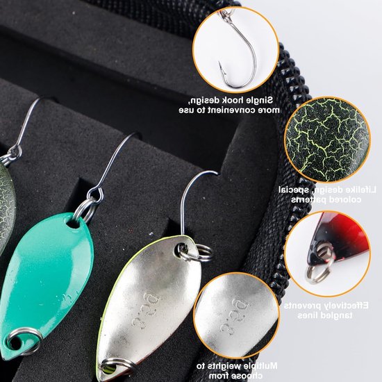 Trout Spoon Set - 16pcs Trout Bait Lures - Spinner Flasher Set - Vissen met Bait Spoons - 3.5g/5g Fishing Accessories Set met Opbergtas voor Perch, Pike, Zander en Trout Fishing — afbeelding 2