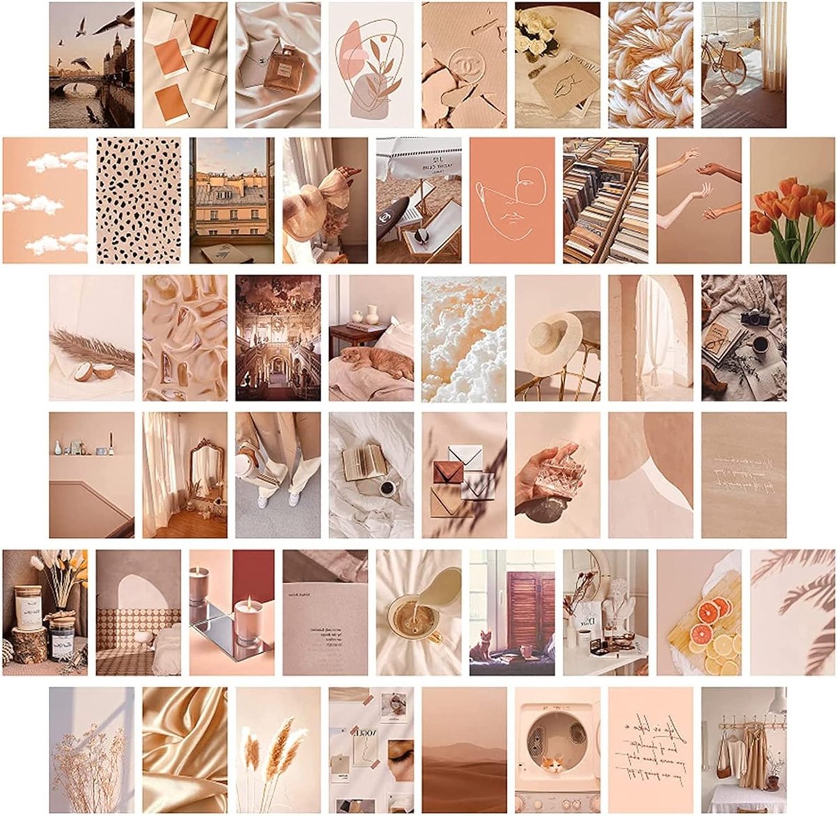 Beige Wandcollage Set van 50 Stuks voor Aesthetische Interieurdecoratie, Foto Collage voor Jongeren en VSCO Fans