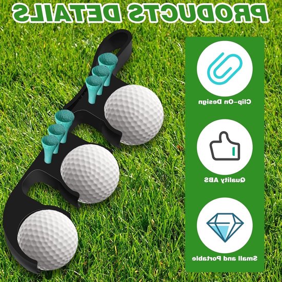 2 in 1 Golf Tee Houder met Snelle Ontlating, Draagbare Accessoire voor Golftassen, Geschikt voor 3 Ballen en 6 Tees — afbeelding 3