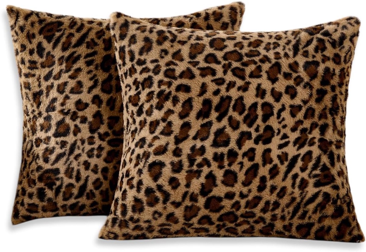 SnelShoppen - 2 Stuks Synthetische Bont Kussenhoezen, Luipaardprint Gepardpatroon, Pluche Zachte Decoratieve Kussenslopen 45x45 cm voor Woonkamer en S