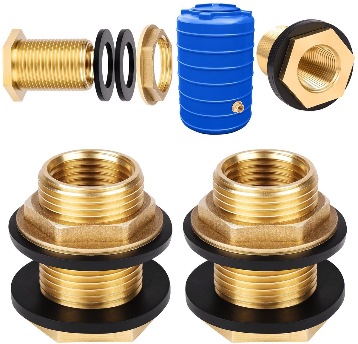 ONF3 - Messing Bulkhead Fittingen - 1 Inch naar 3/4 Inch Adapter - Inclusief Silicone Ringen - Duurzaam - Geschikt voor Pijpen - Voor Water- en ...