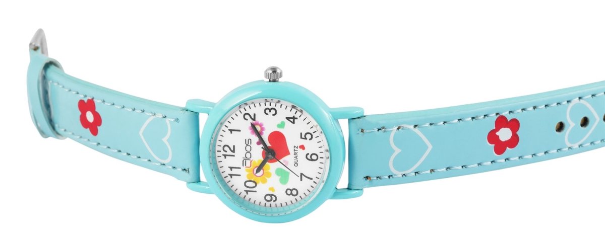 QBOS QBOS kinderhorloge Luca meisjeshorloge, analoog, bloem, hart, cadeau, schoolinschrijving