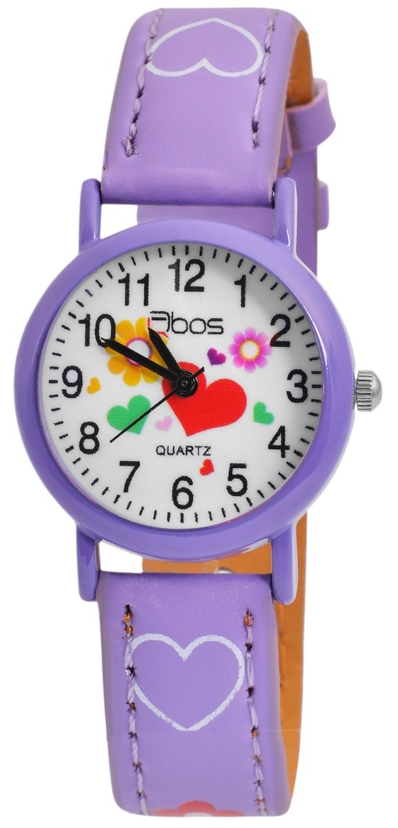 QBOS QBOS kinderhorloge Luca meisjeshorloge, analoog, bloem, hart, cadeau, schoolinschrijving