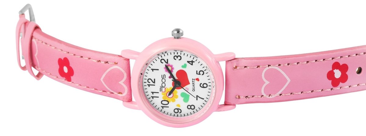 QBOS QBOS kinderhorloge Luca meisjeshorloge, analoog, bloem, hart, cadeau, schoolinschrijving