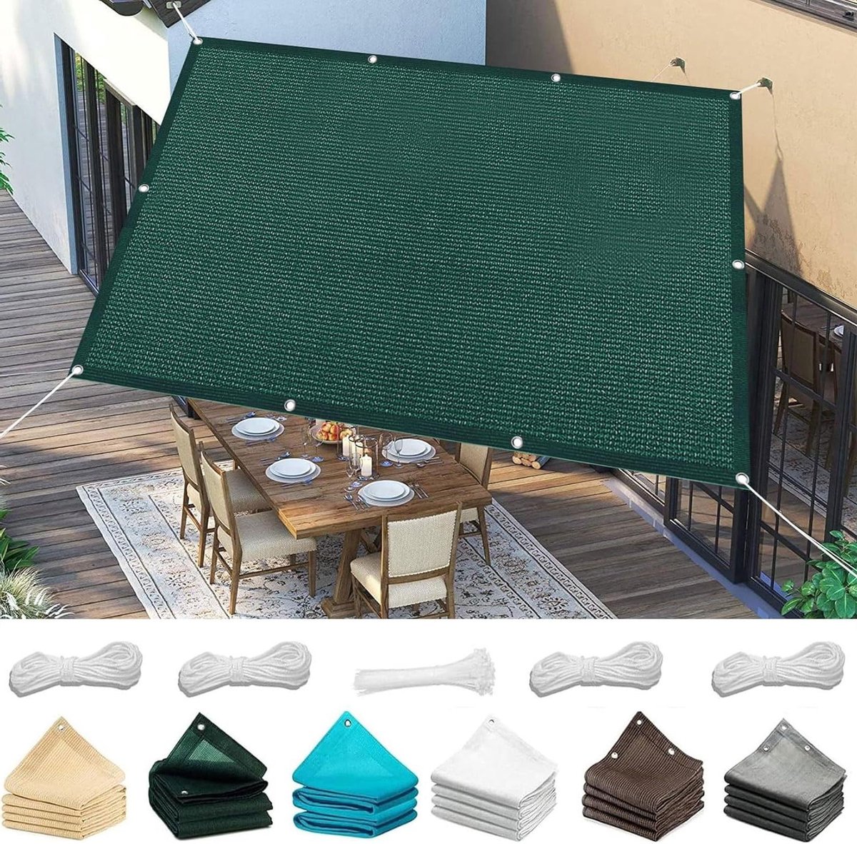 Zonnezeil Doek - Schaduwdoek Tuin - Buiten Leven - UV Bescherming - 100x100cm - Donkergroe