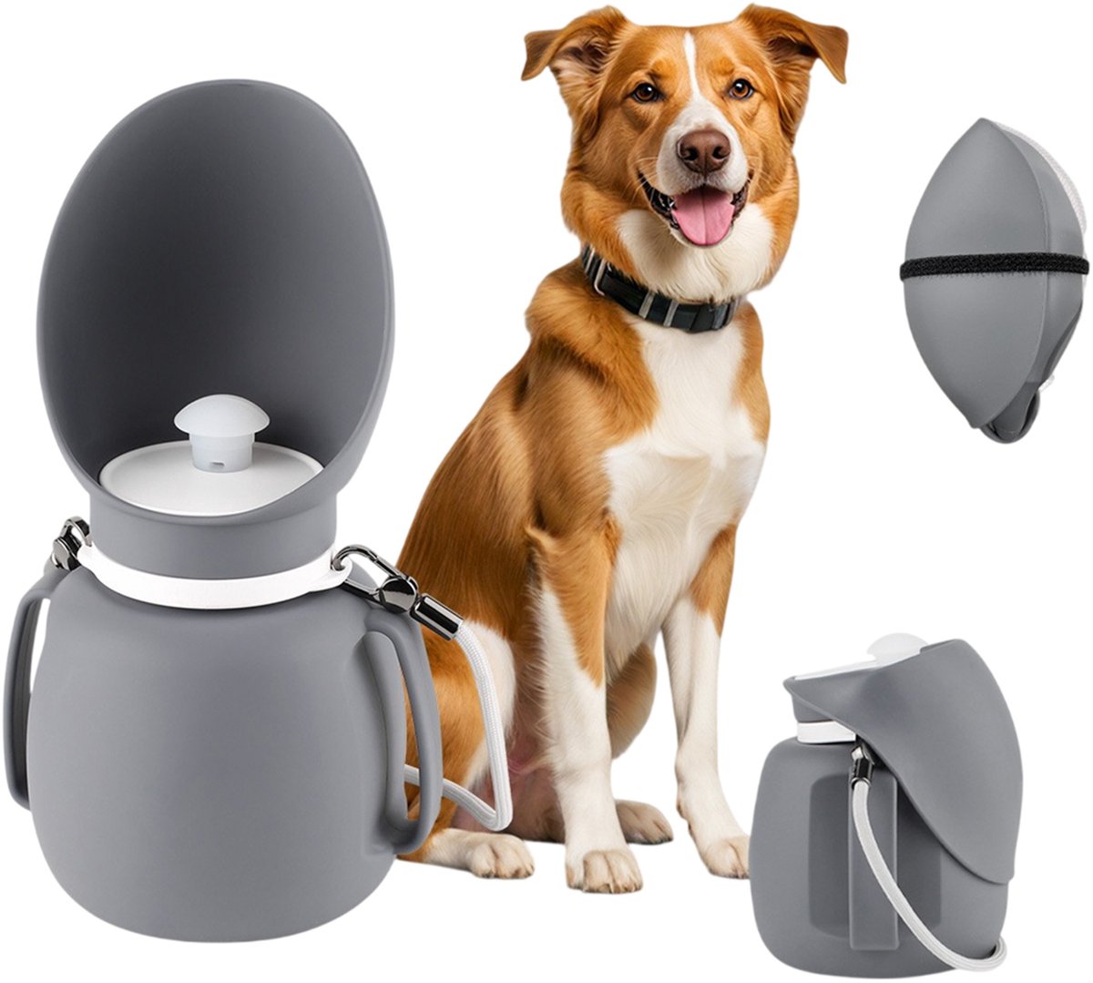 MAGICSHE Siliconen Opvouwbare Honden Waterfles Voor Onderweg - Drinkfles Honden - 800Ml - Lekvrij - Draagbare Honden Water Fles Grijs