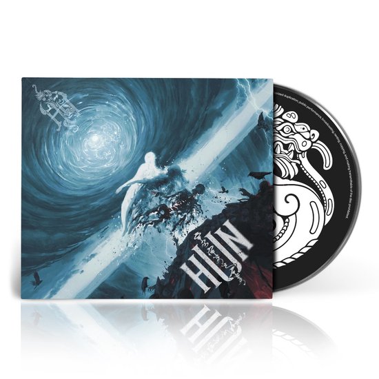 Albumhoes met artiestennaam 'HLJN' in witte letters, met een wervelende blauwe achtergrond en demonische figuren.