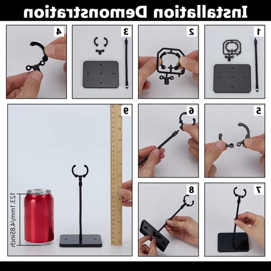 2 Sets Actiefiguur Display Standaards met Verstelbare Slangengewrichten voor Minifiguren - Zwart Plastic Ondersteuning met Rechthoekige Basis voor HG RG SHF - 93x73x177mm — afbeelding 2