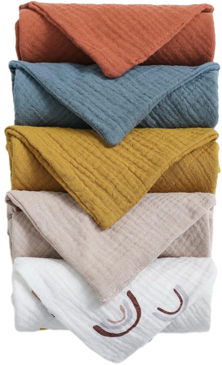 Dailygoods- Spuugdoek Set van 5 - Multifunctionele Crêpe Handdoeken - Zacht voor Baby's - Uniseks - Katoen - Verschillende Kleuren - Babydoek