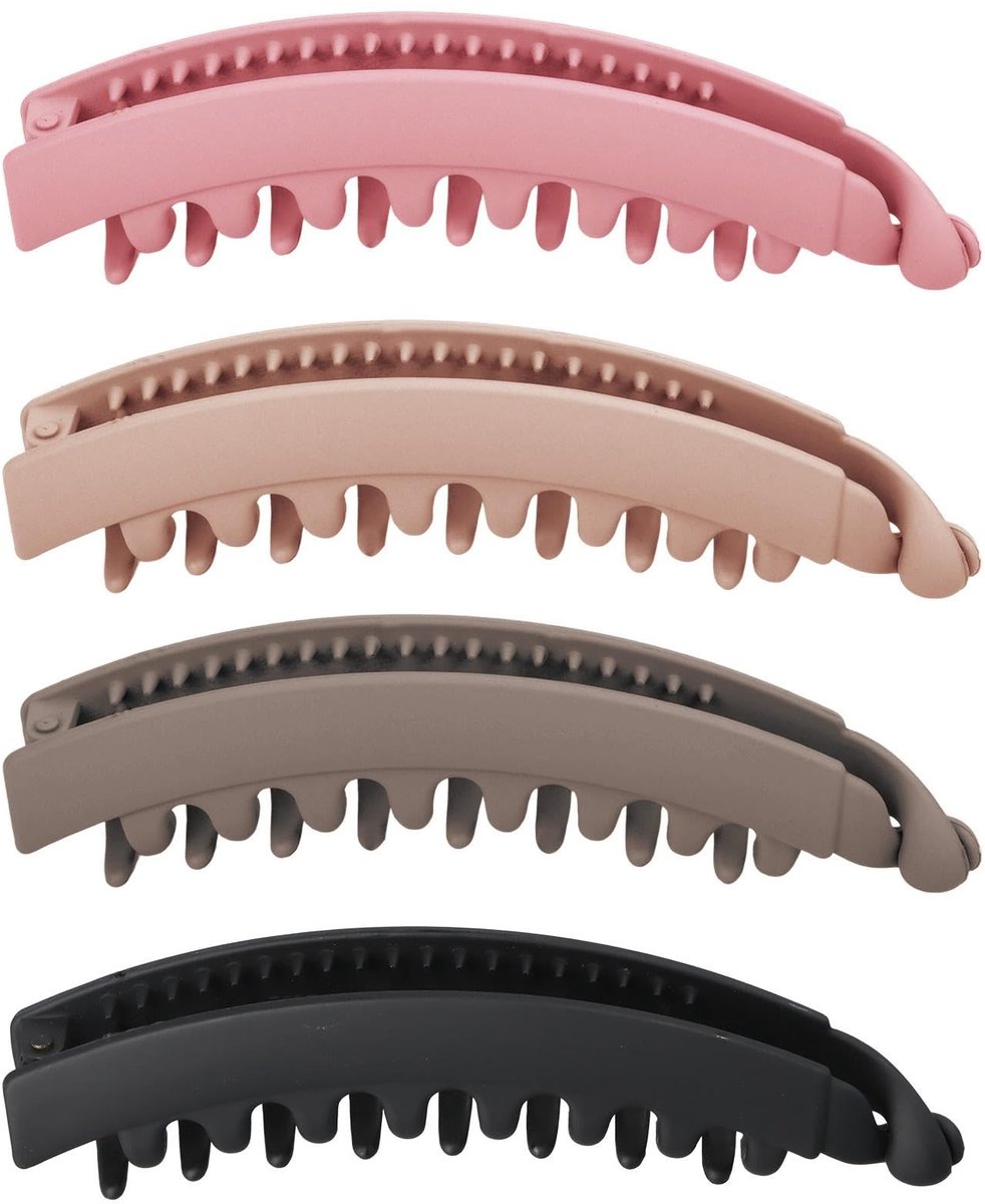 Dailygoods- Bananenhaarspeld - 4 Stuks - 13 x 3 cm - Kunststof - Gevlochten Klauwen - Antislip Grip - Veilig en Comfortabel - Haarclip