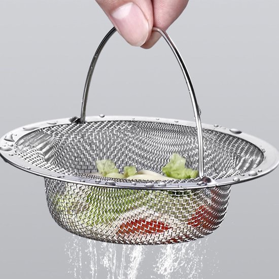 Dailygoods- Gootsteenzeefje Roestvrij staal - Afvoerzeef - Antiverstopping - Opklapbare handgreep - Veilig in gebruik - 1 mm gaten voor optimale waterstroom van Dailygoods — afbeelding 5