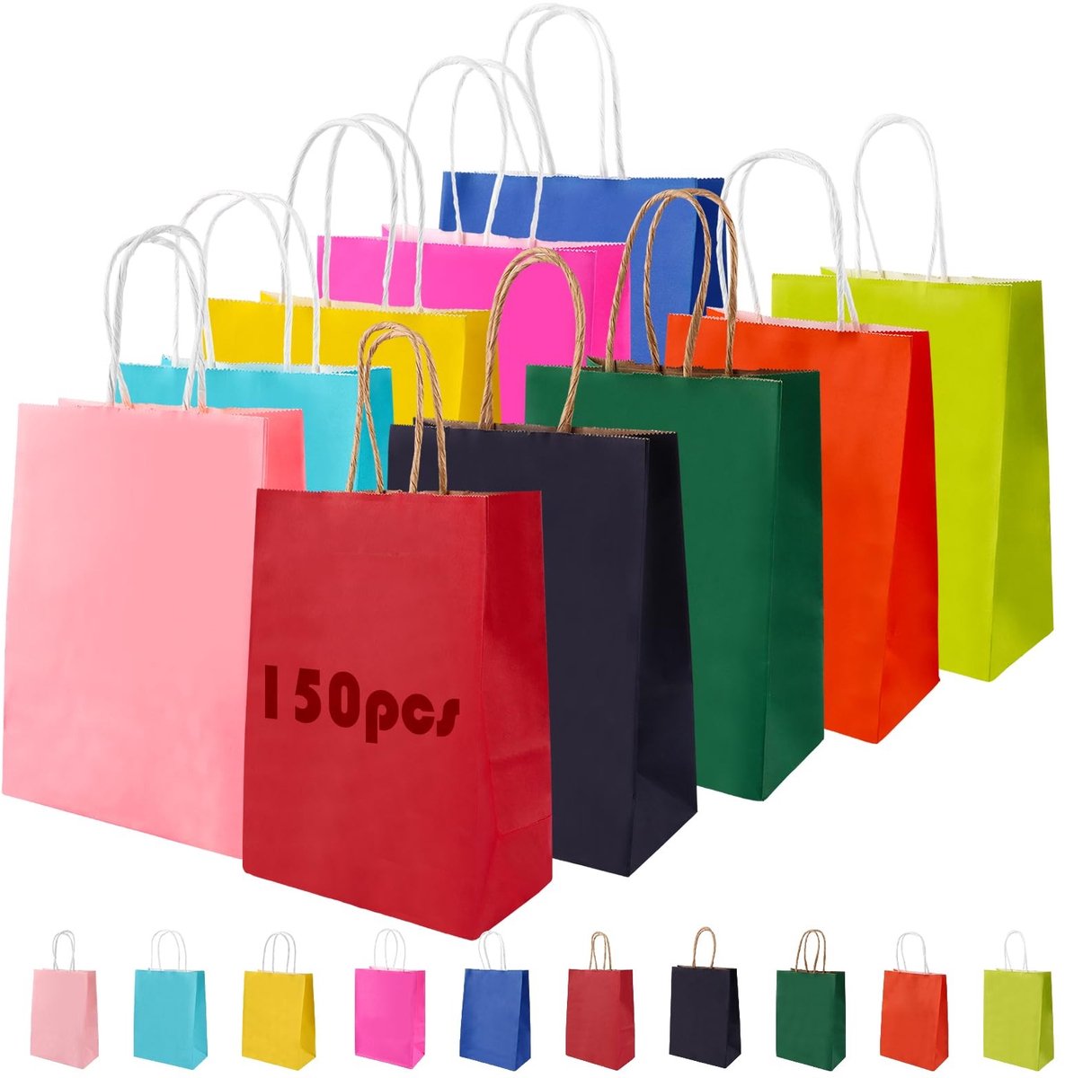 NTH products- Cadeauzakjes 150 Stuks - Papieren Zakjes - Inpakzakjes - Uitdeelzakjes - Cadeautasjes - 10 Kleuren - Gift Bags