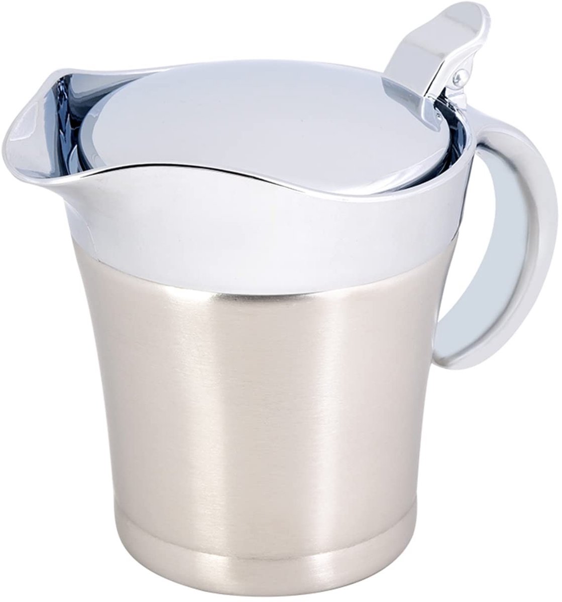 Dailygoods- Juskom Roestvrij Staal - Melkkan met Deksel - Dubbelwandige Geïsoleerde Sauskan - Serveerkan voor Jus - Formaat 450ml - Gewicht 411g