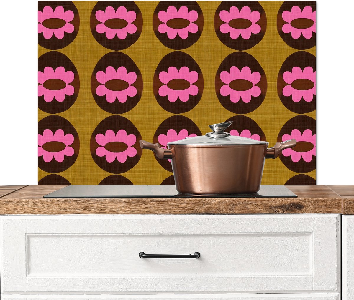 KitchenYeah Spatscherm keuken 80x55 cm Kookplaat achterwand Grafisch Patroon Kleurrijk Muurbeschermer Spatwand fornuis Hoogwaardig aluminium