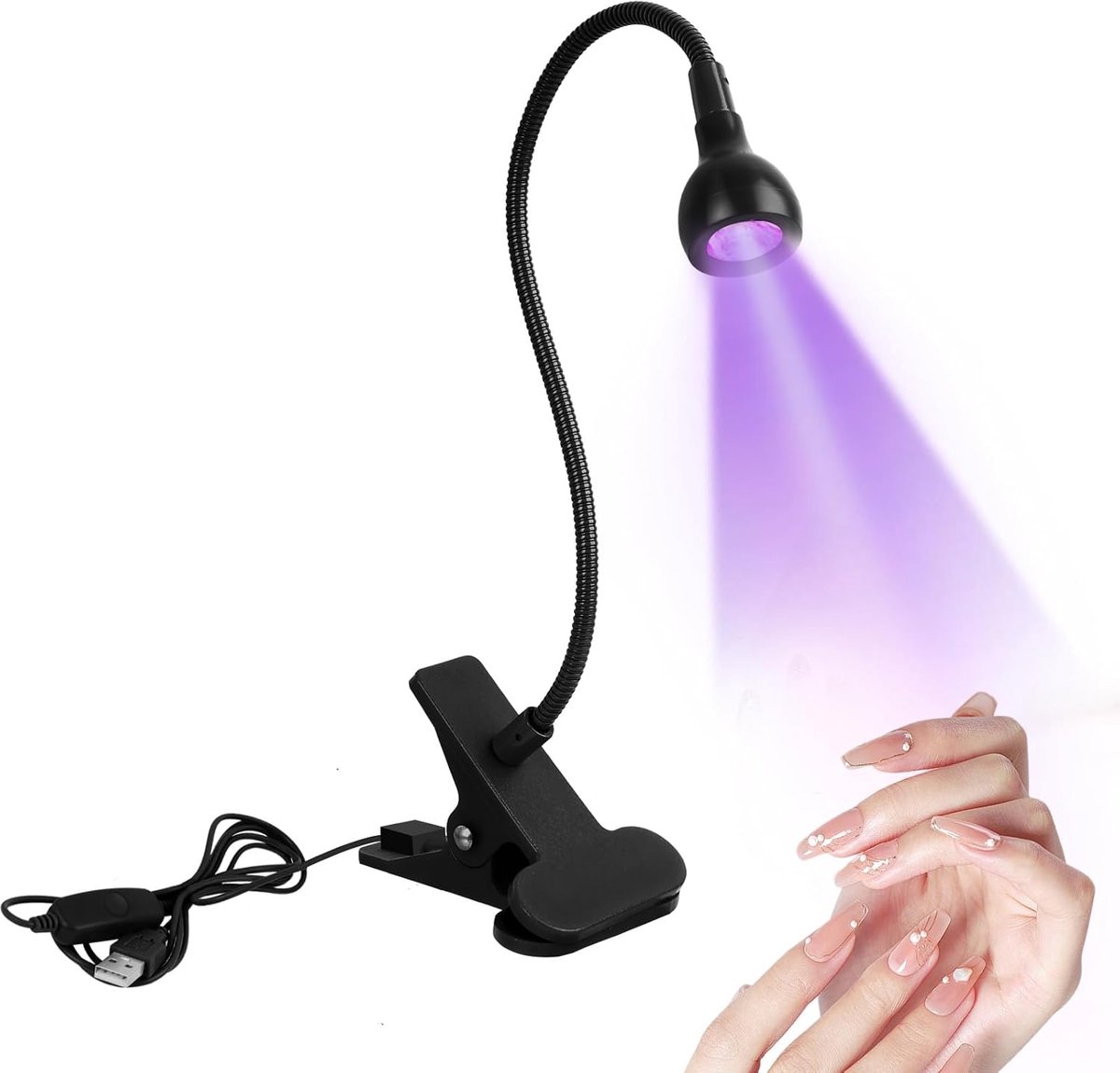 OLOEY UV LED-nagellamp-5W mini-nagellamp-draagbare UV-lamp met clip-360° verstelbare lampkop-geschikt voor gel-hars en UV-lijm-USB-voeding (zwart)