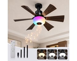 Rosnek E27 Plafondventilator met Lamp - Socket Fan met Bluetooth Speaker - RGB LED Plafondlamp - Afstandsbediening - 3 Snelheden - Verstelbare Hoogte - Kantelbare Ventilator - Ø52 cm