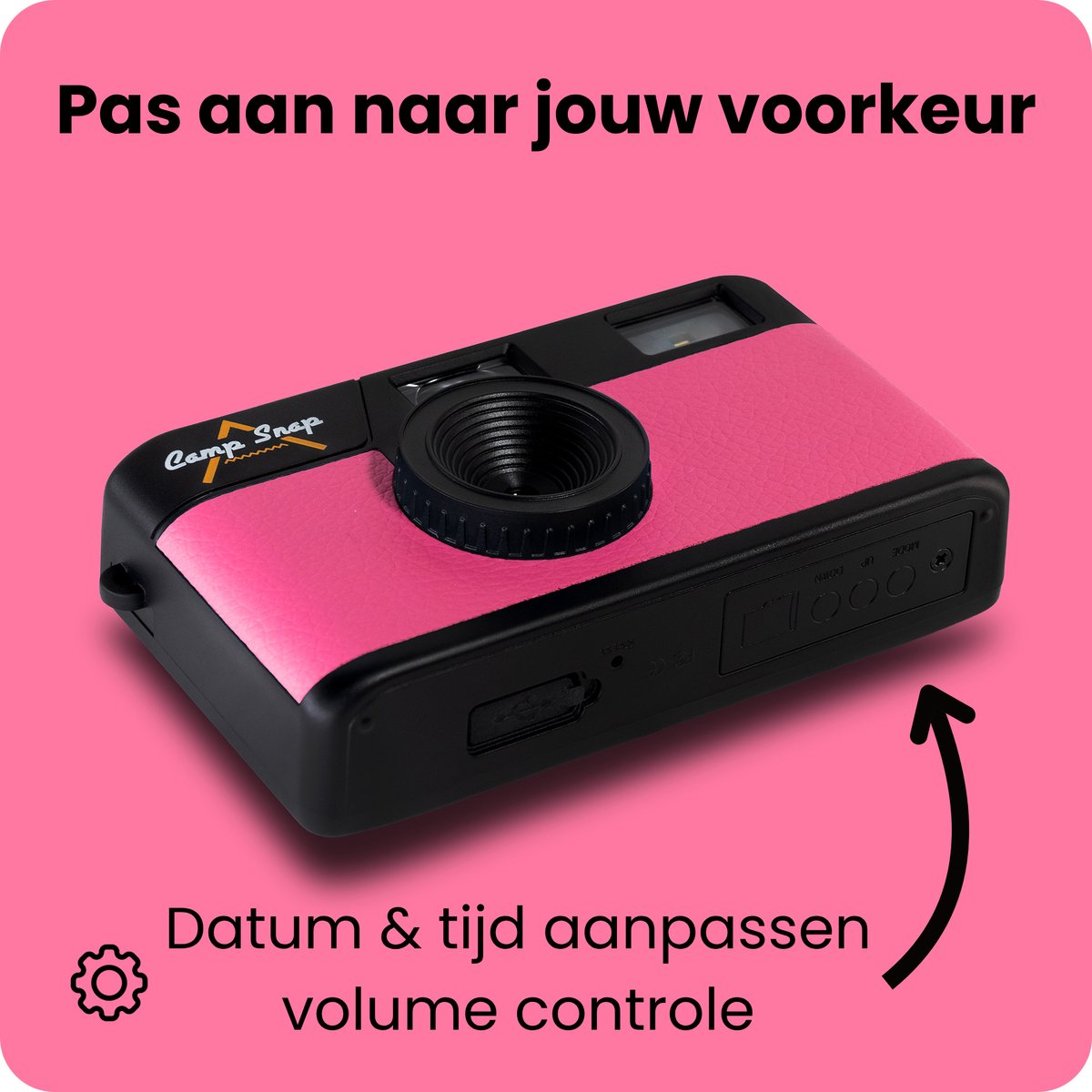 Campsnap Digitale Camera - Schermvrije Retro Fotocamera - 8 Megapixel - 2000 foto's - Minimalistisch Vintage Design - Met Flits - Oplaadbaar - 4GB - Roze thumbnail 8