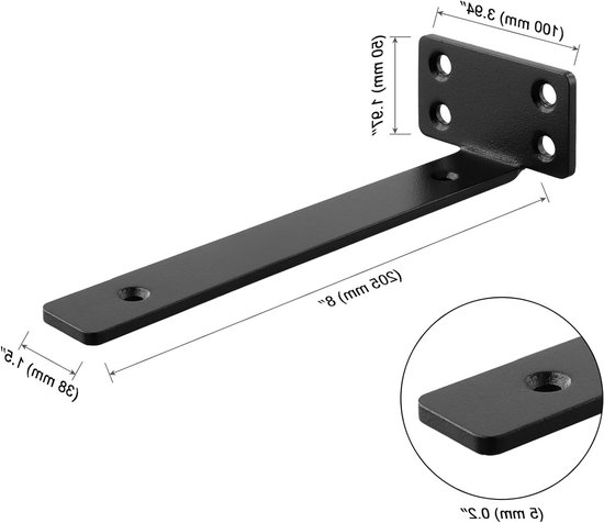 Zwarte Wandbeugels voor Planken - 6 Stuks van 20 cm - Stevige L-vormige Beugels voor Boekenplanken, Keuken en Badkamer Schappen — afbeelding 5