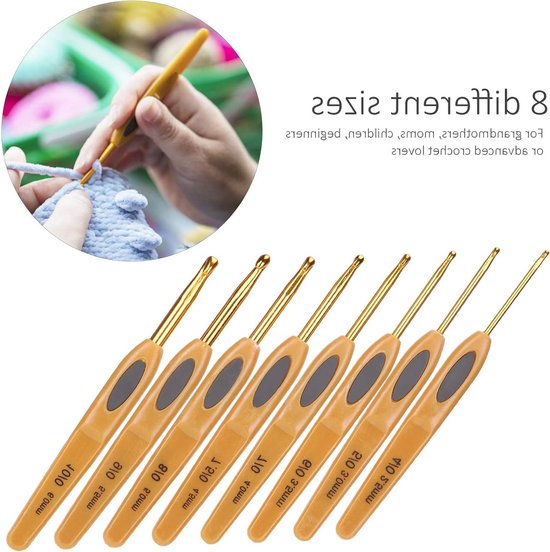 Ergonomische Haaknaalden Set van 8 Stuks voor Breien en Haken, Diverse Maten voor Beginners en Creatieve Projecten — afbeelding 5