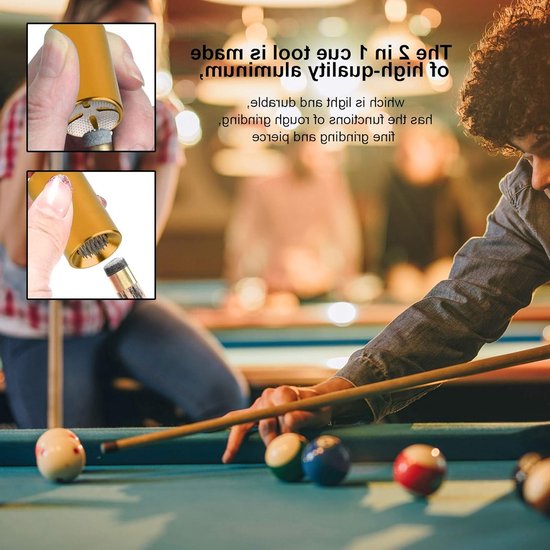 2-in-1 Billiard Cue Tip Shaper en Scuffer Tool voor Pooltafel - 30x18mm Aluminium Accessoire in Geel voor het Slijpen van Billiard Kegels — afbeelding 2